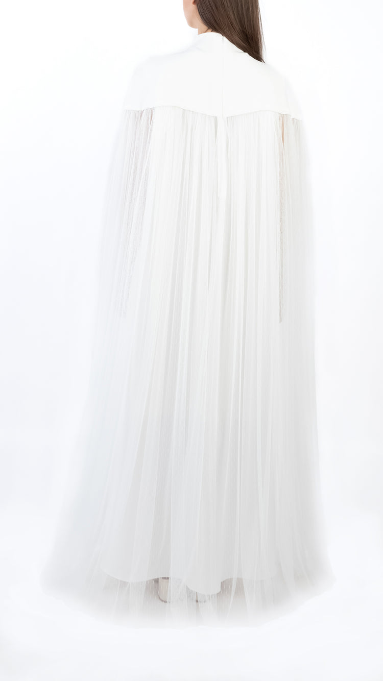 High Neck Detail Tulle Cape with Inner Dress