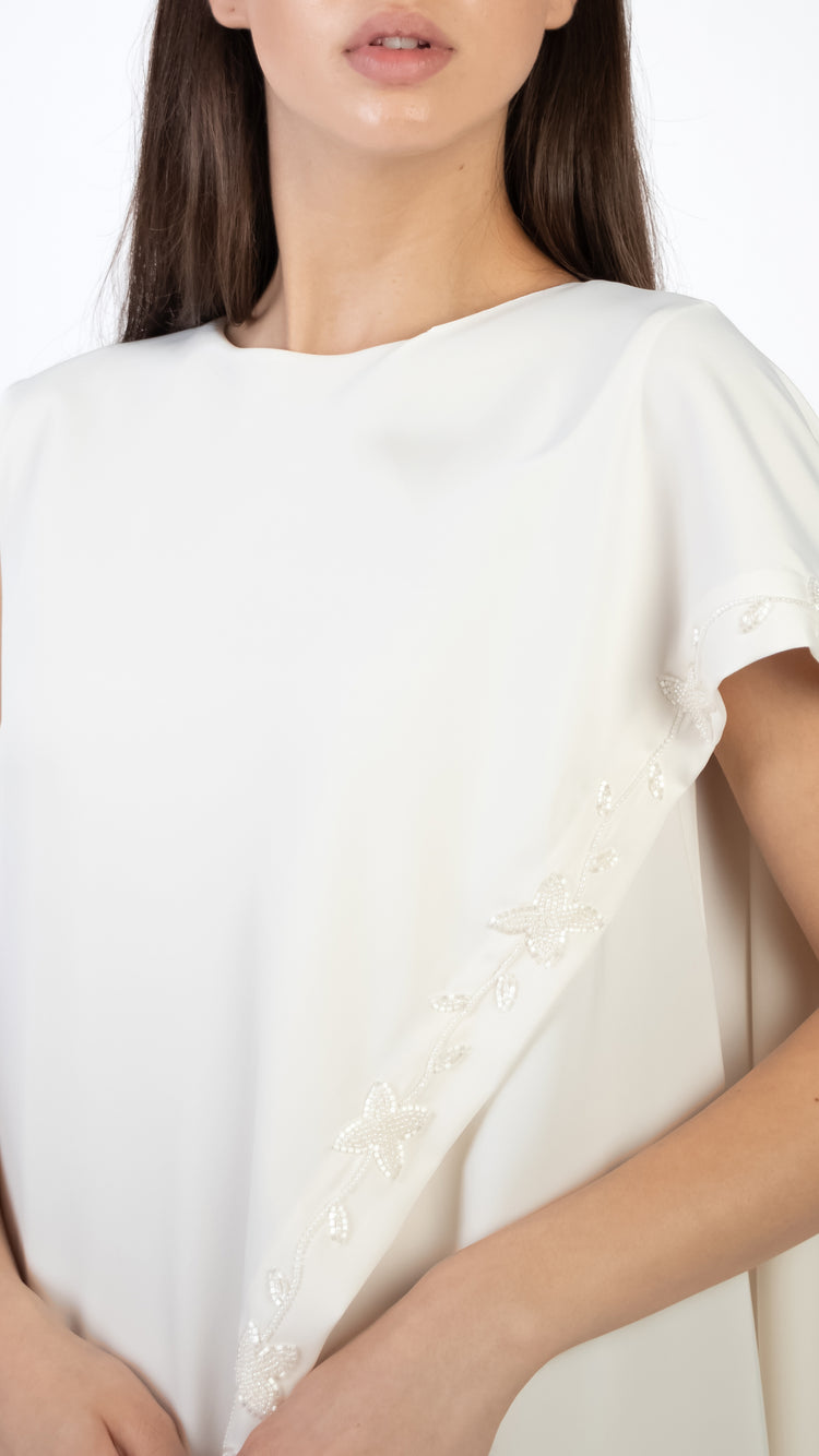 Embellished Asymmetric Shawl Drape Detail Dress