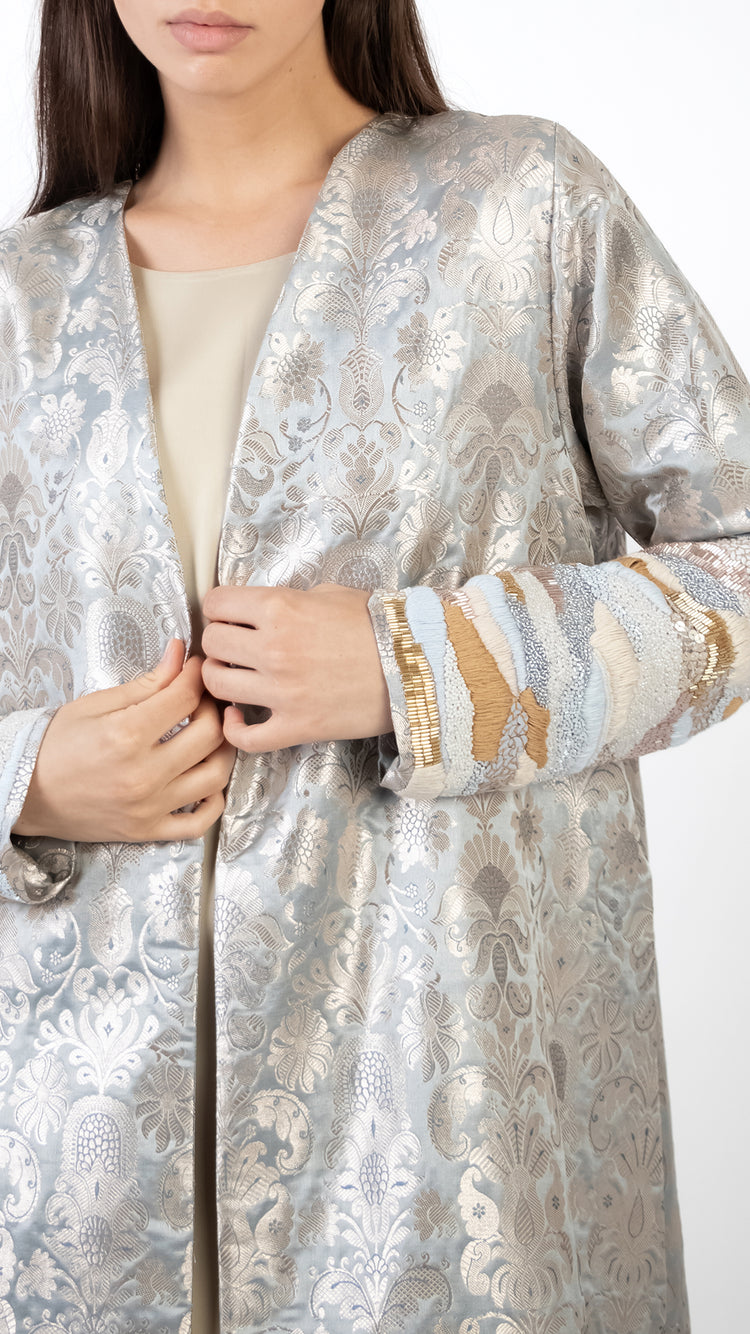 Embellished Sleeve Detail Long Coat