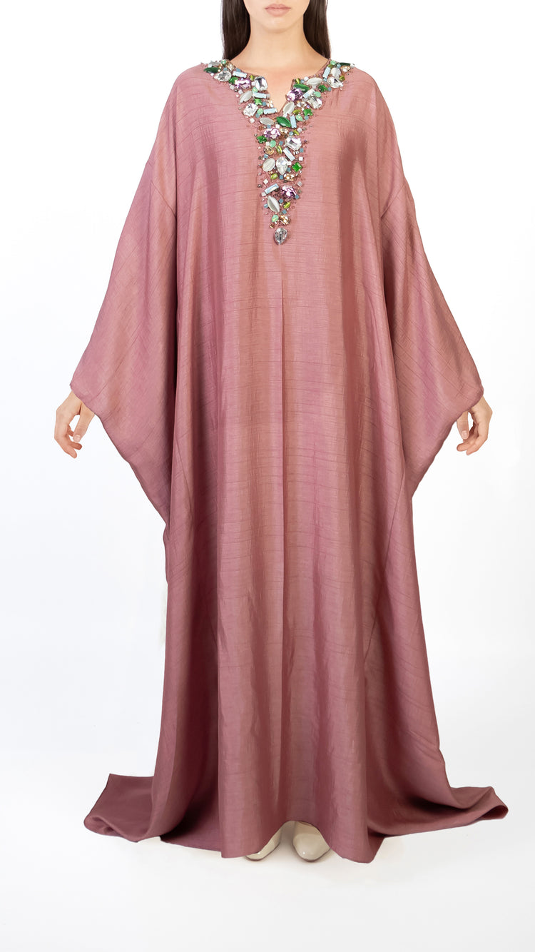 Crystals Embellished Split Neck Caftan